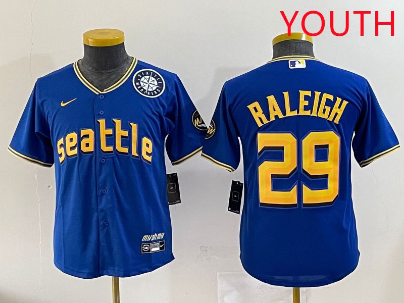Youth Seattle Mariners #29 Raleigh Blue City Edition 2025 Nike MLB Jersey style 5